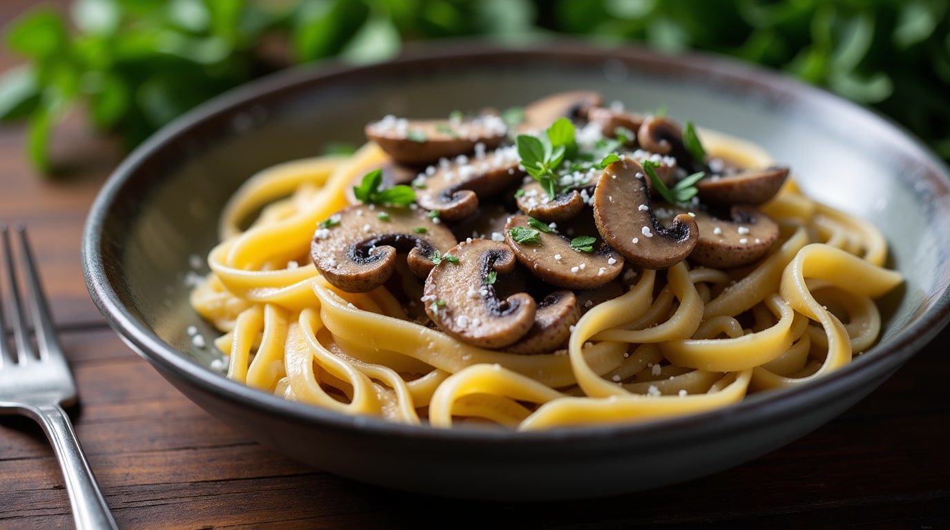 Домашняя лапша с грибами и сливочным соусом на плите - Mare in Italy